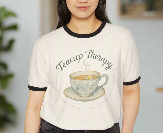 Teacup Therapy Self-Care Ringer T-Shirt