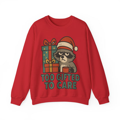 Too Gifted to Care  Cute Holiday Raccoon Sweatshirt, Unisex Christmas Crewneck, Cozy Gift for Him/Her, Funny Winter Apparel