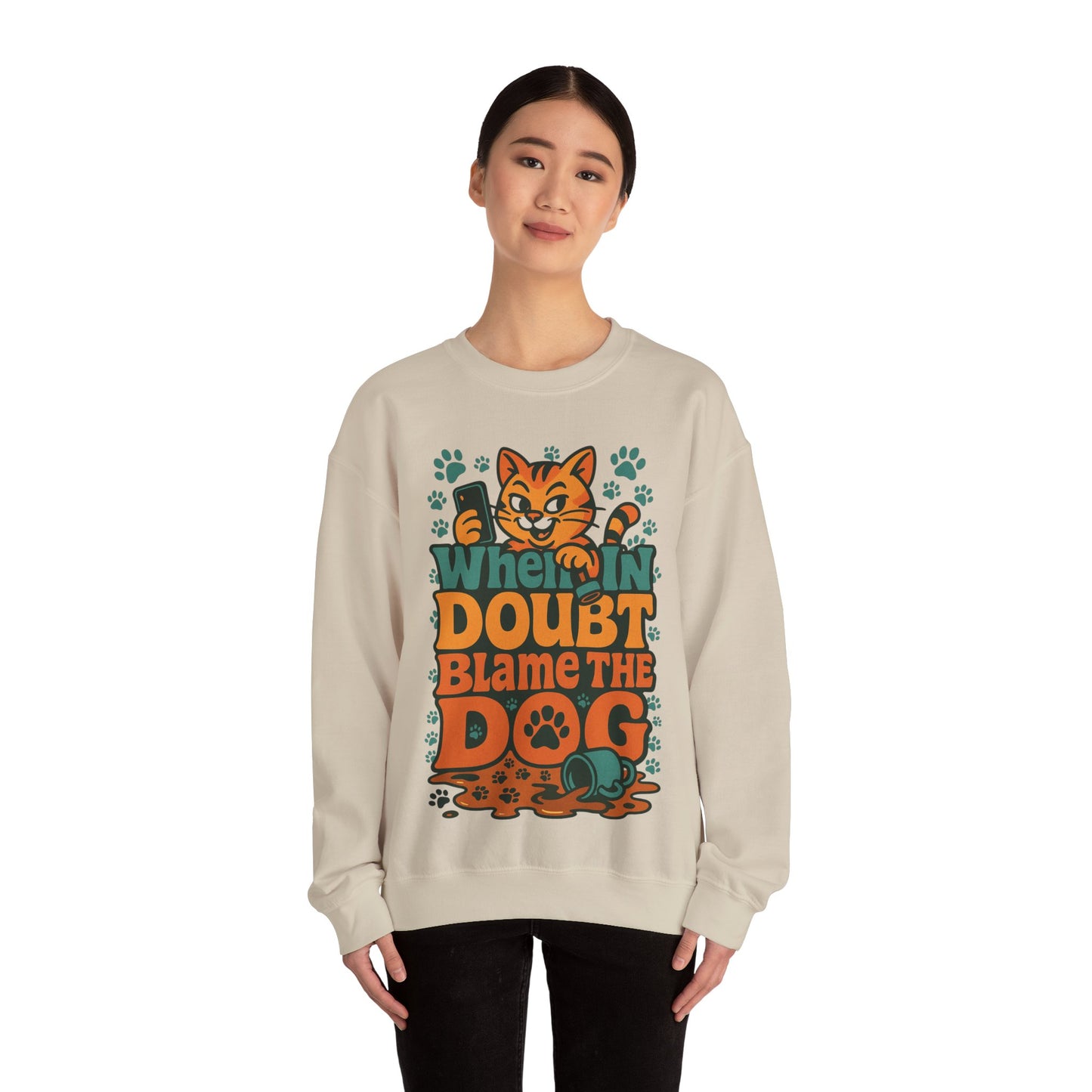 Funny Cat and Dog Fun Gift for Pet Owners Crewneck Sweatshirt