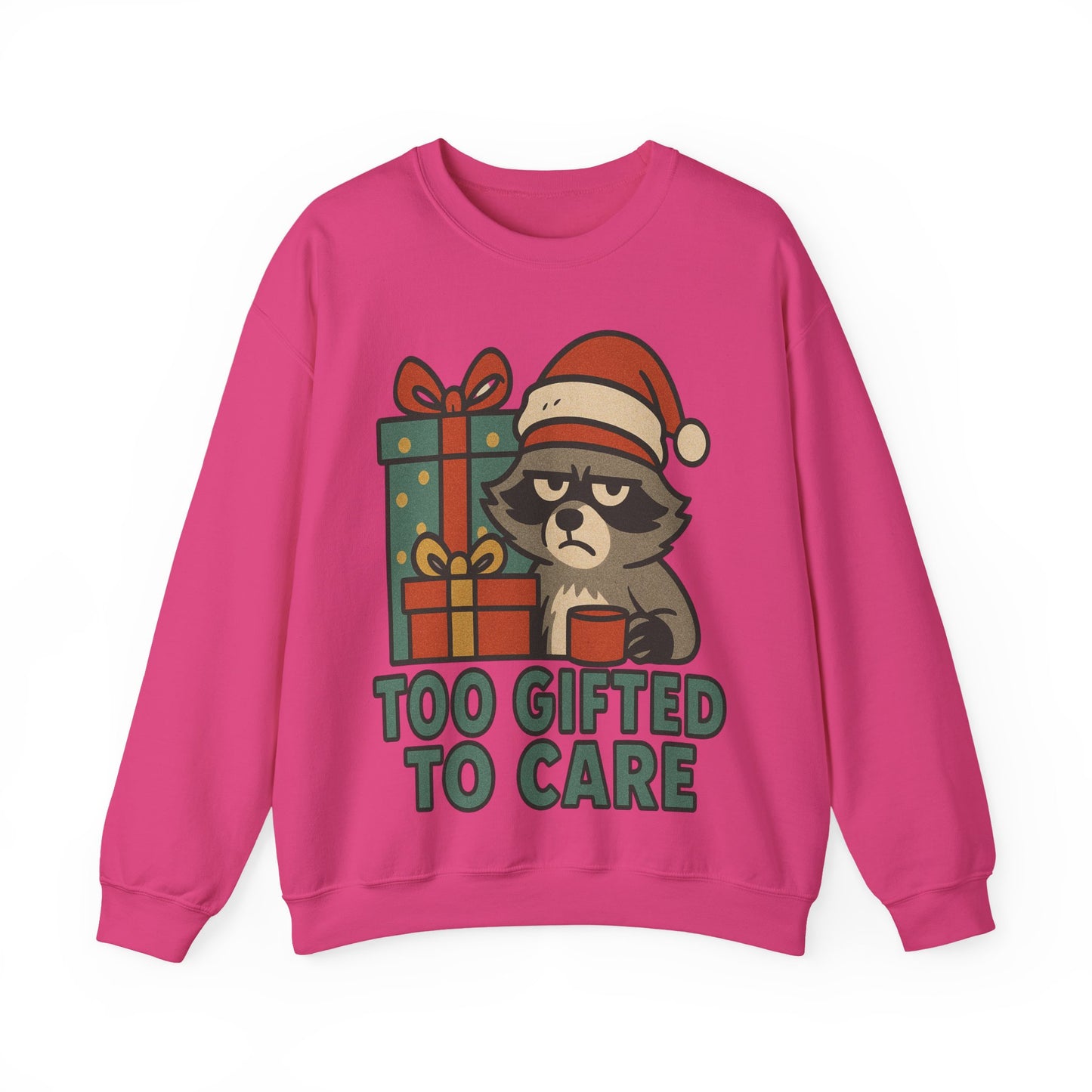 Too Gifted to Care  Cute Holiday Raccoon Sweatshirt, Unisex Christmas Crewneck, Cozy Gift for Him/Her, Funny Winter Apparel