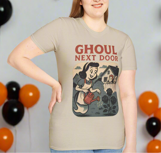 Funny Ghoul Next Door Graphic T-Shirt, Halloween  Unisex Casual Tee