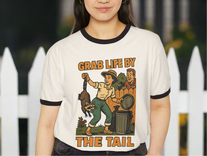 Vintage-Inspired Graphic T-Shirt for Adventurers,"Grab Life By The Tail" Retro Graphic Tee