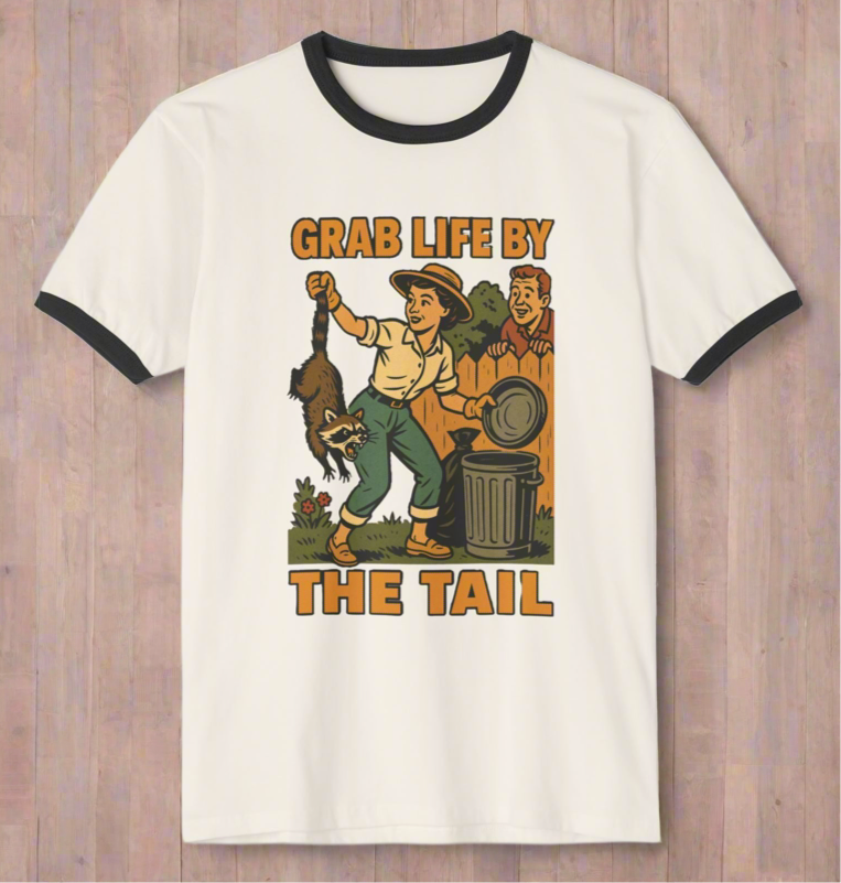 Vintage-Inspired Graphic T-Shirt for Adventurers,"Grab Life By The Tail" Retro Graphic Tee
