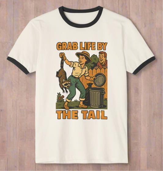 Vintage-Inspired Graphic T-Shirt for Adventurers,"Grab Life By The Tail" Retro Graphic Tee